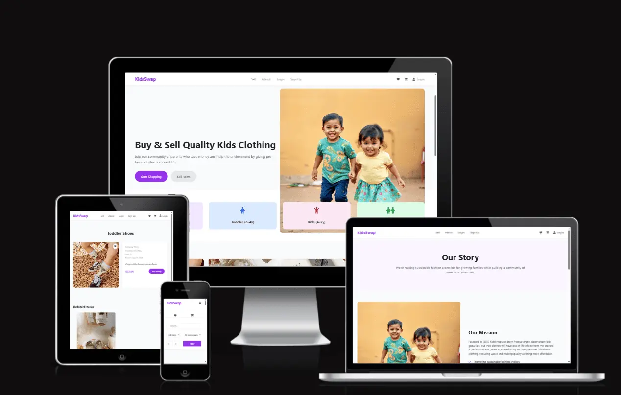 Responsive views of the e-commerce platform on different devices