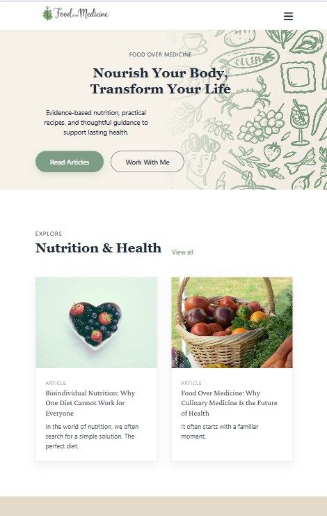 Food Over Medicine website preview