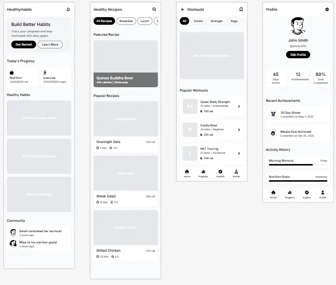 final UI design for health app wireframes